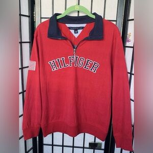 Red Tommy Hilfiger 1/4 Zip Sweater Shirt